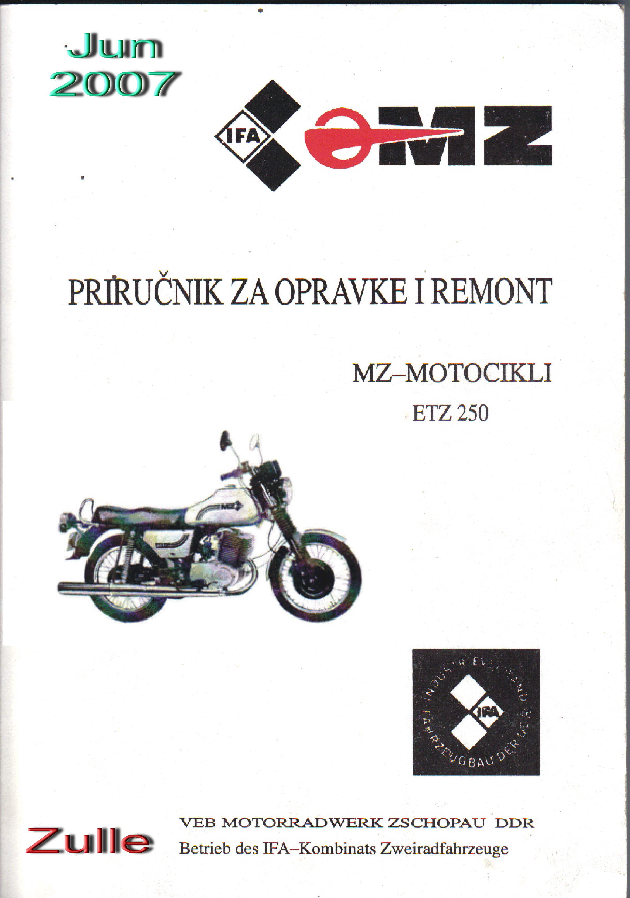 Servisna knjiga za motocikl MZ ETZ 250
